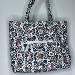 Vera Bradley Patterned Tote in Blue and Pink
